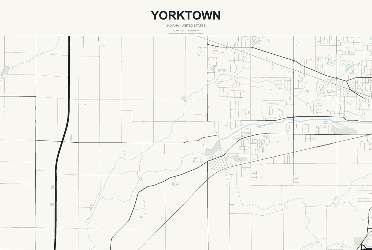 Yorktown, Indiana City Map Aluminum Sign in Headline Atlas style