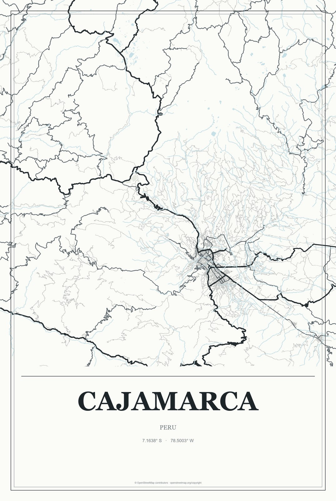 Cajamarca, Peru City Map Aluminum Sign in Gallery Air style