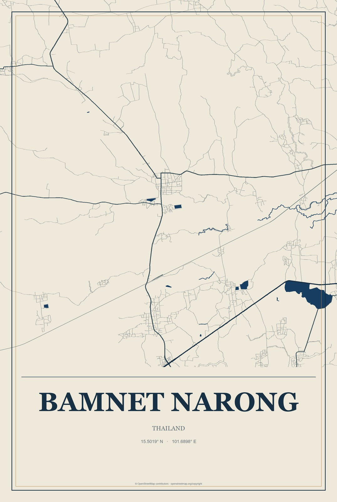 Bamnet Narong, Thailand City Map Aluminum Sign in Coastal Cutout style