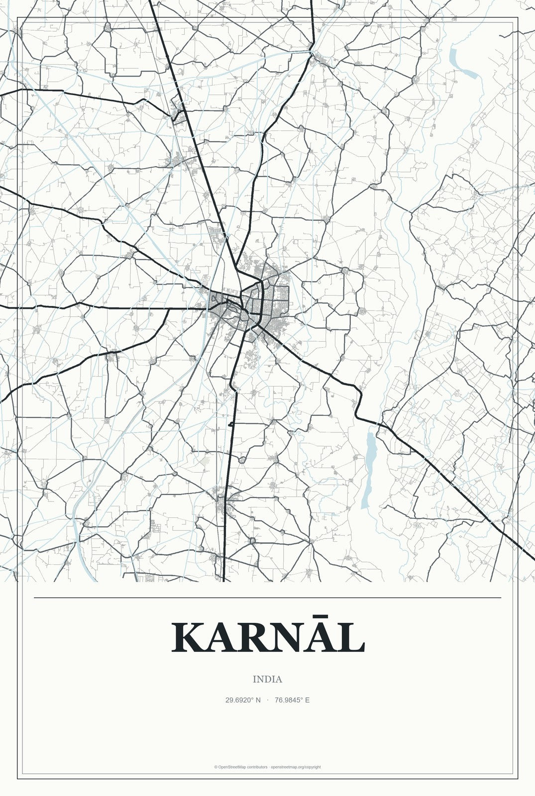 Karnāl, India City Map Aluminum Sign in Gallery Air style