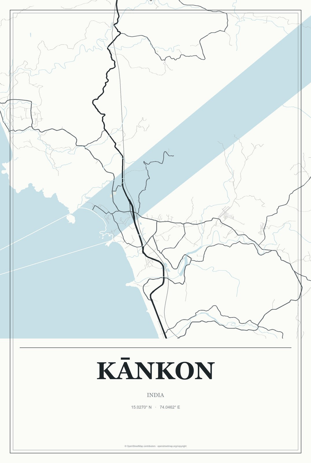 Kānkon, India City Map Aluminum Sign in Gallery Air style