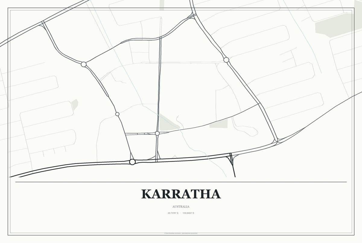 Karratha, Australia City Map Aluminum Sign in Gallery Air style