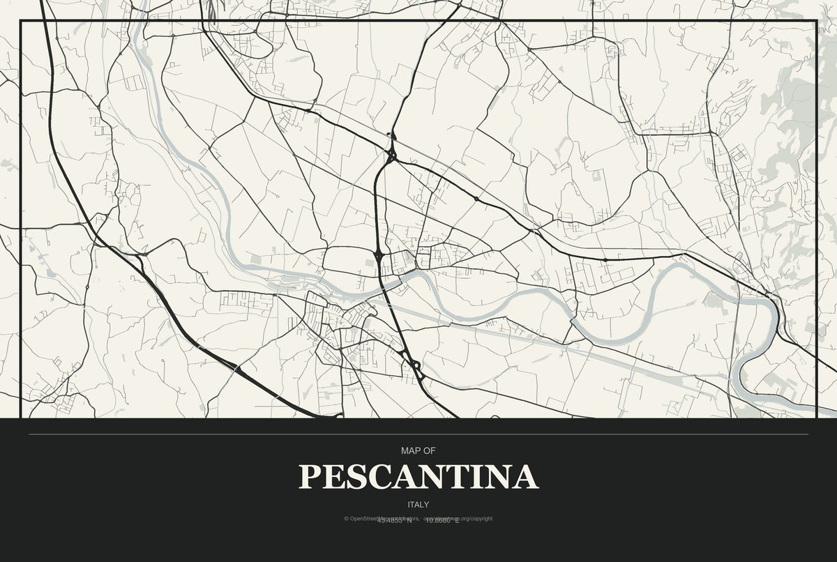 Pescantina, Italy City Map Aluminum Sign in Museum Plaque style