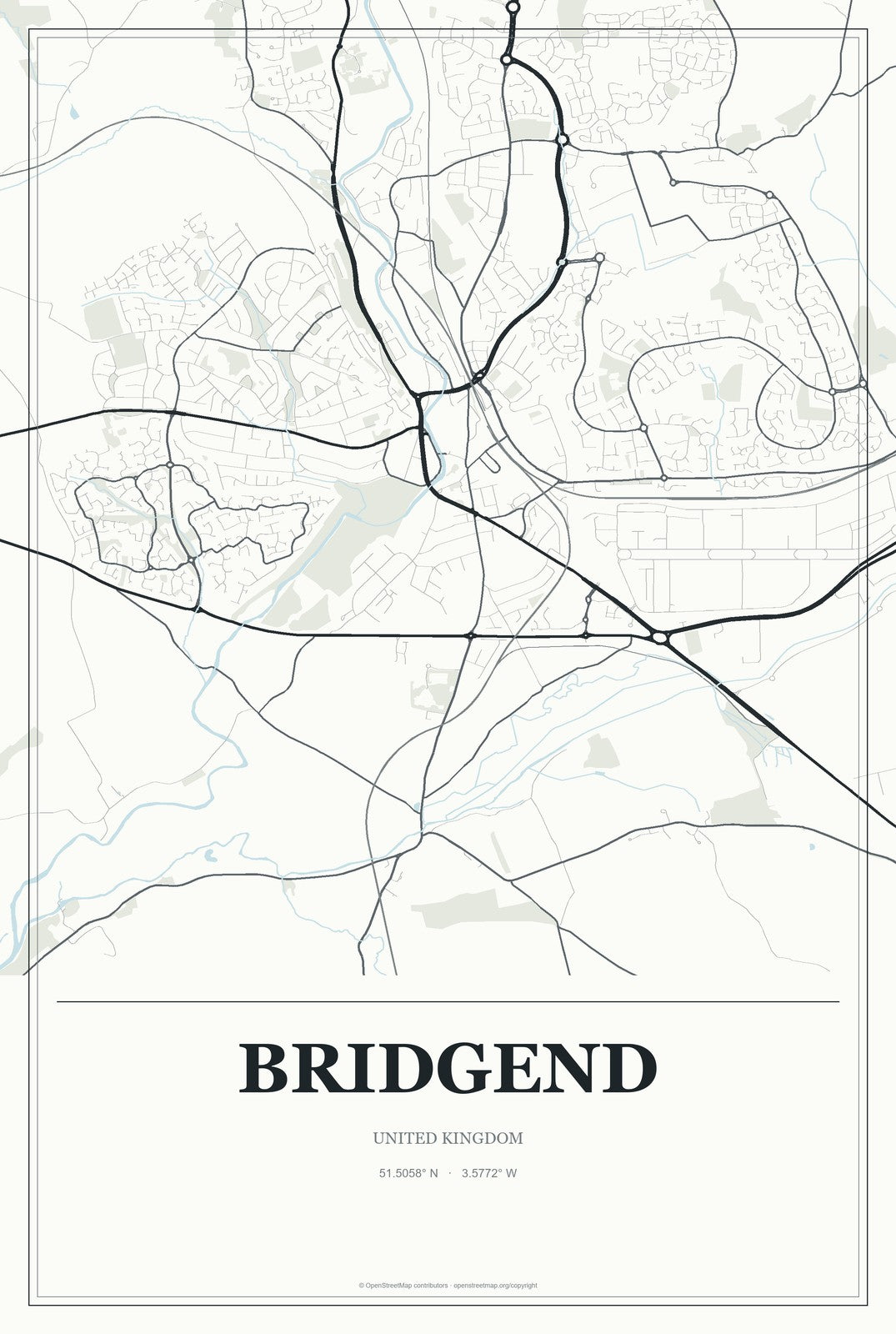 Bridgend, United Kingdom City Map Aluminum Sign in Gallery Air style