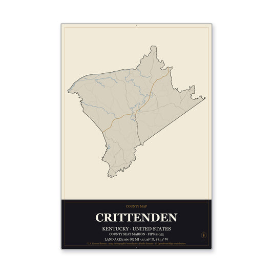 Crittenden County, Kentucky Map Aluminum Sign in Museum Plaque style