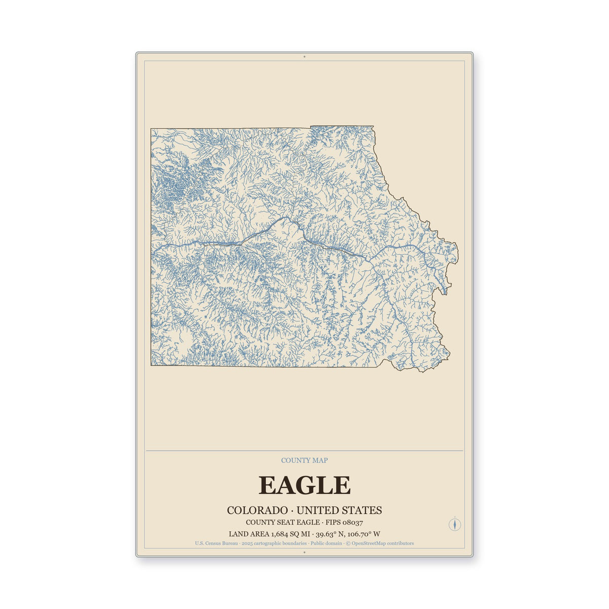 Eagle County, Colorado Map Aluminum Sign in Heritage Nautical style