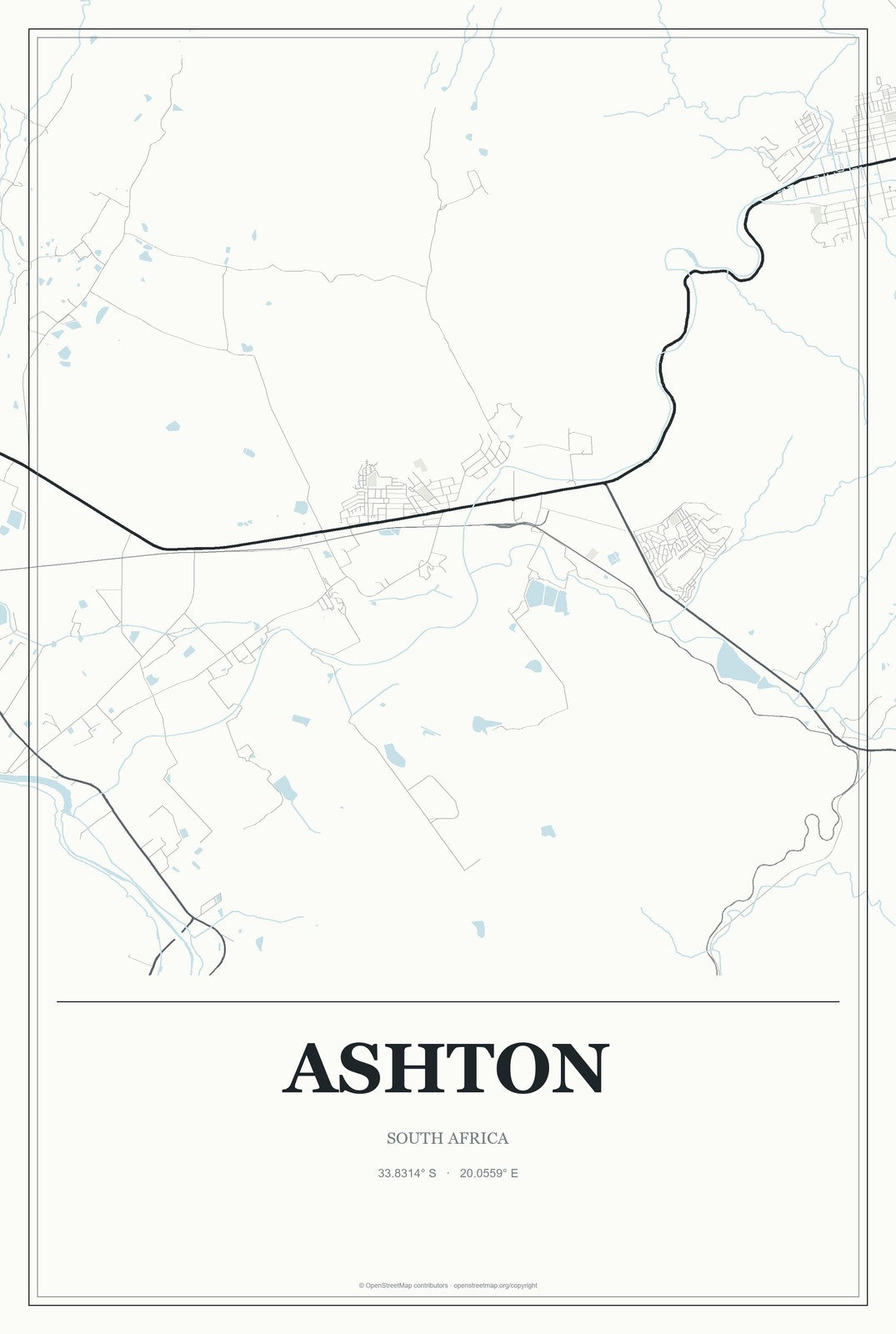 Ashton, South Africa City Map Aluminum Sign in Gallery Air style