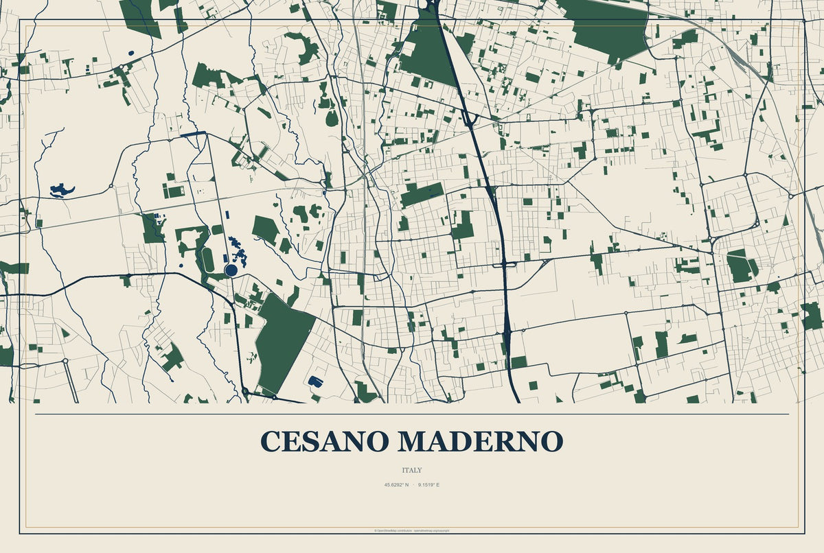 Cesano Maderno, Italy City Map Aluminum Sign in Coastal Cutout style