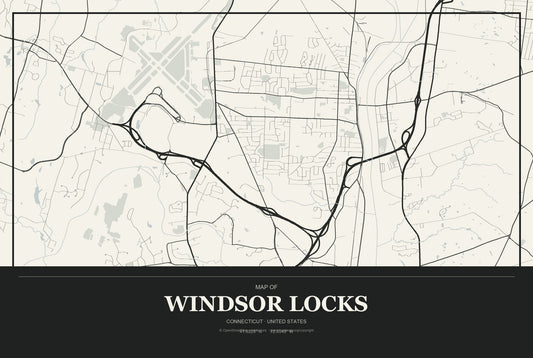 Windsor Locks, Connecticut City Map Aluminum Sign in Museum Plaque style