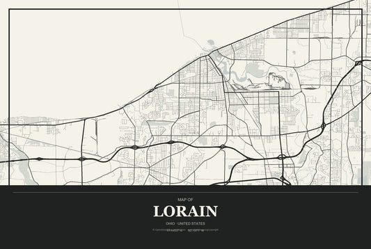 Lorain, Ohio City Map Aluminum Sign in Museum Plaque style