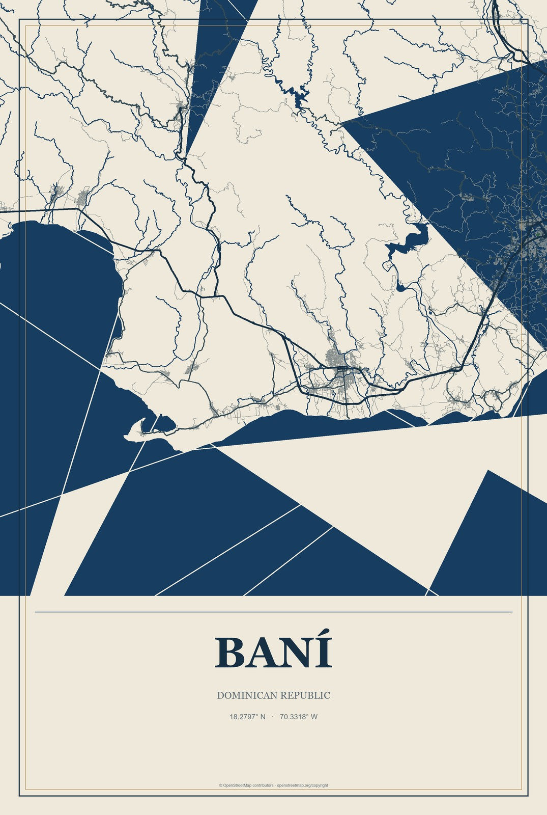 Baní, Dominican Republic City Map Aluminum Sign in Coastal Cutout style