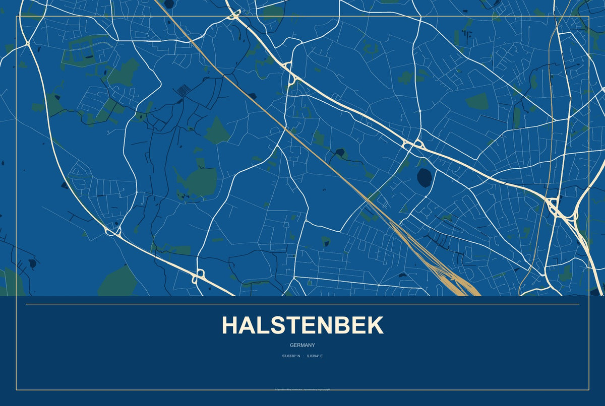 Halstenbek, Germany City Map Aluminum Sign in Harbor Cobalt style
