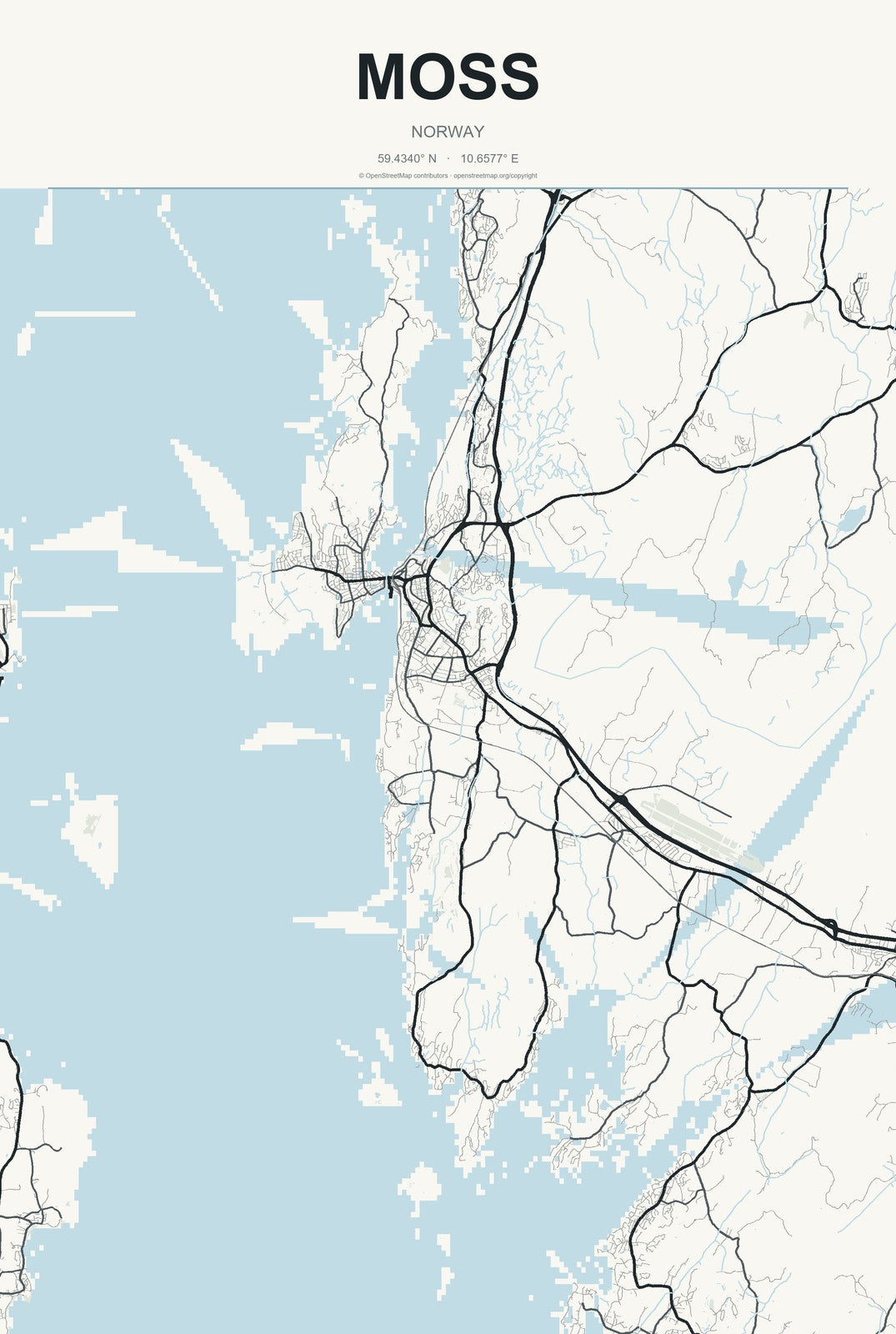 Moss, Norway City Map Aluminum Sign in Headline Atlas style