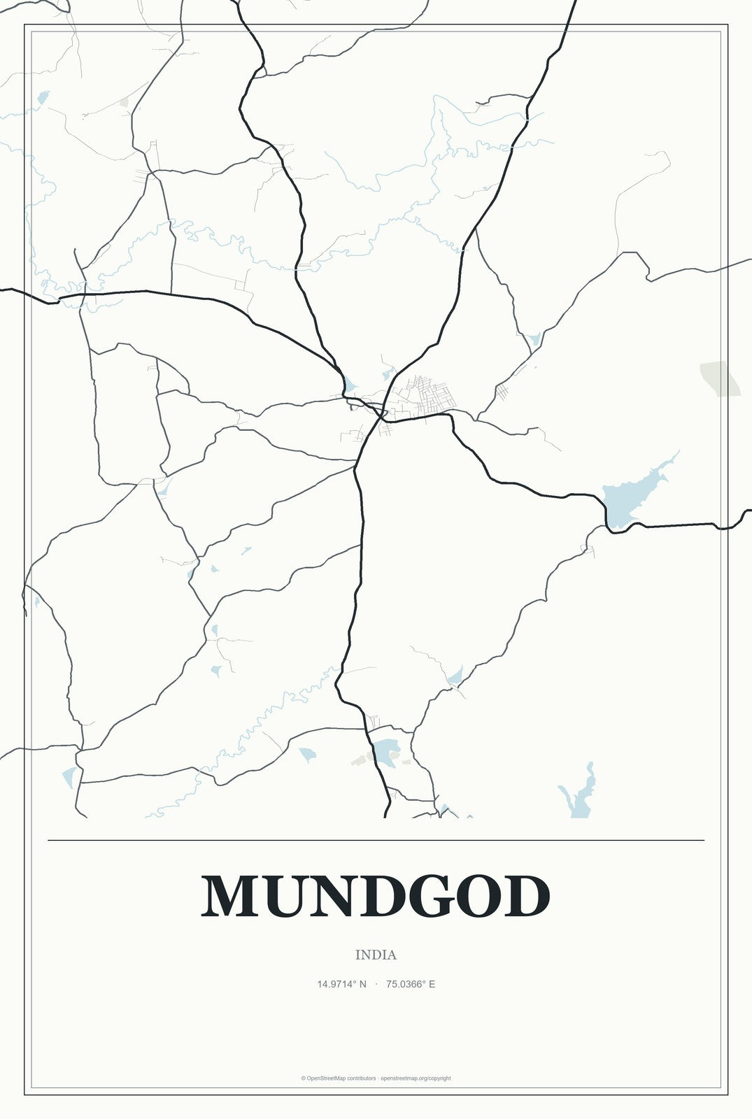 Mundgod, India City Map Aluminum Sign in Gallery Air style