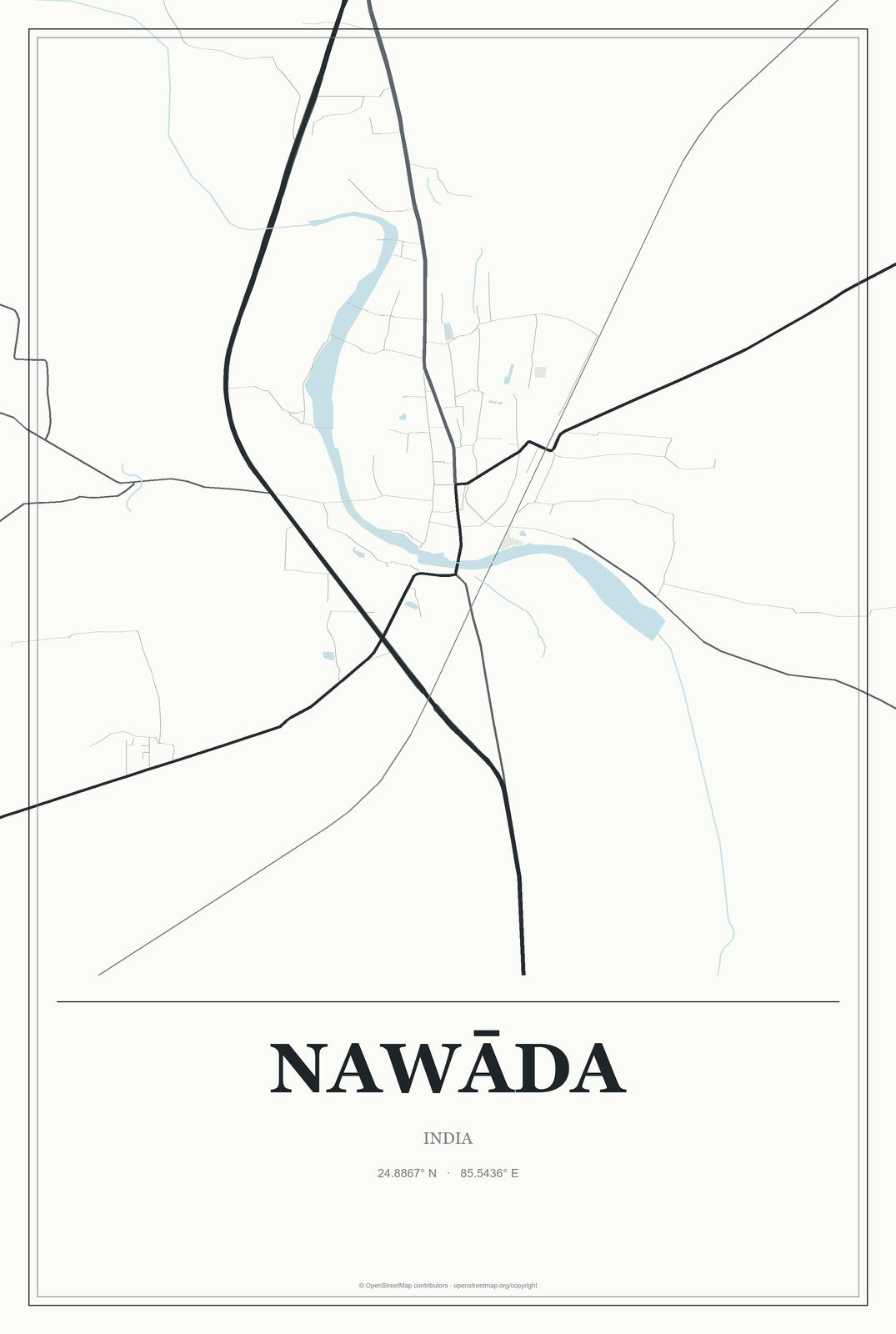 Nawāda, India City Map Aluminum Sign in Gallery Air style