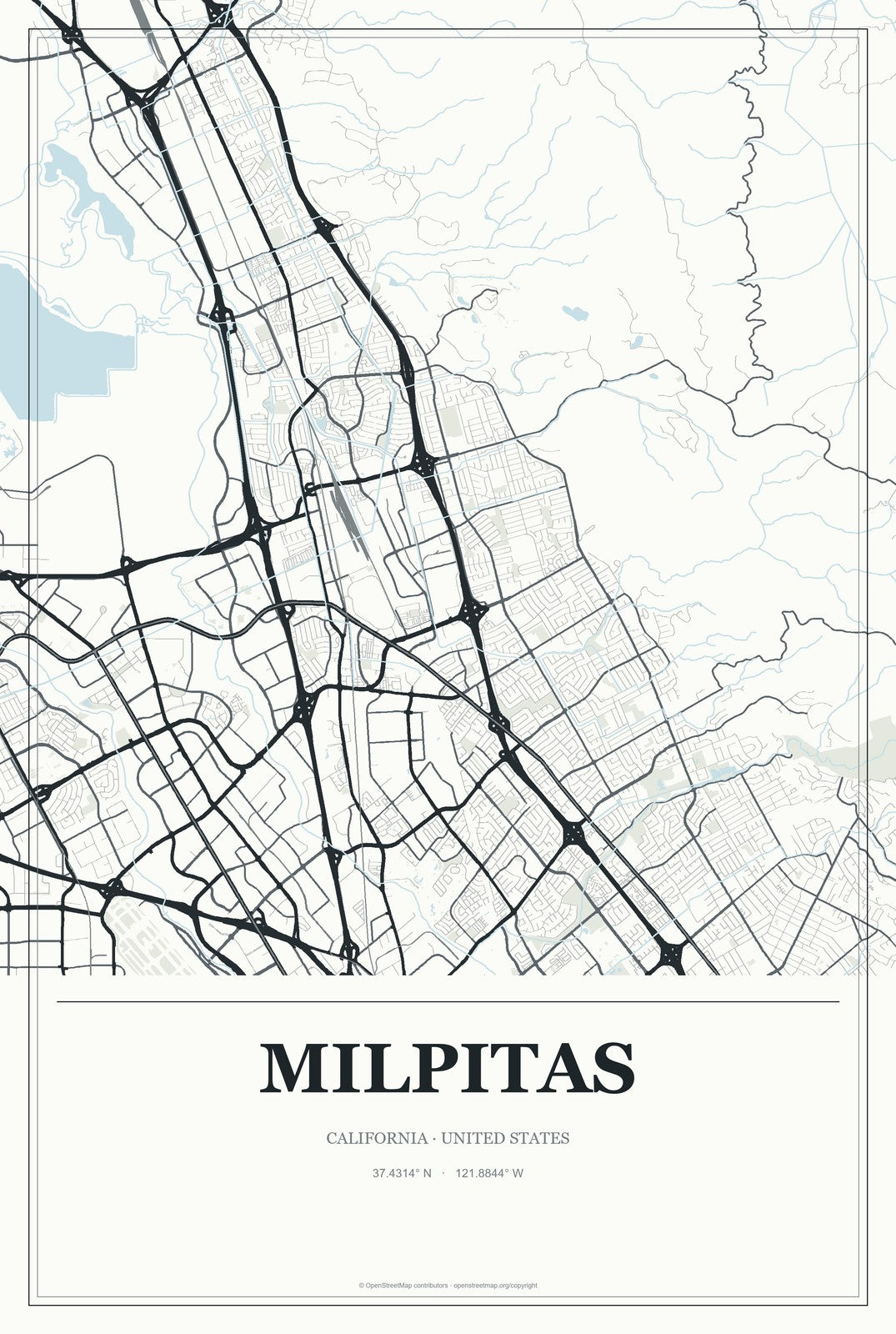 Milpitas, California City Map Aluminum Sign in Gallery Air style