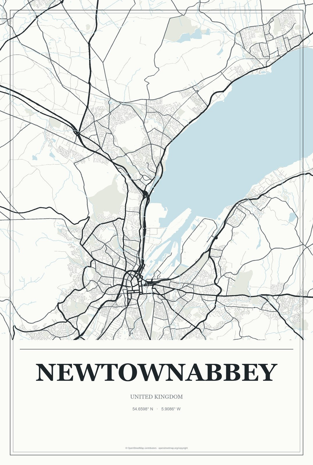 Newtownabbey, United Kingdom City Map Aluminum Sign in Gallery Air style
