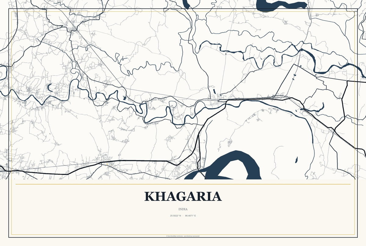 Khagaria, India City Map Aluminum Sign in Citrine Modern style