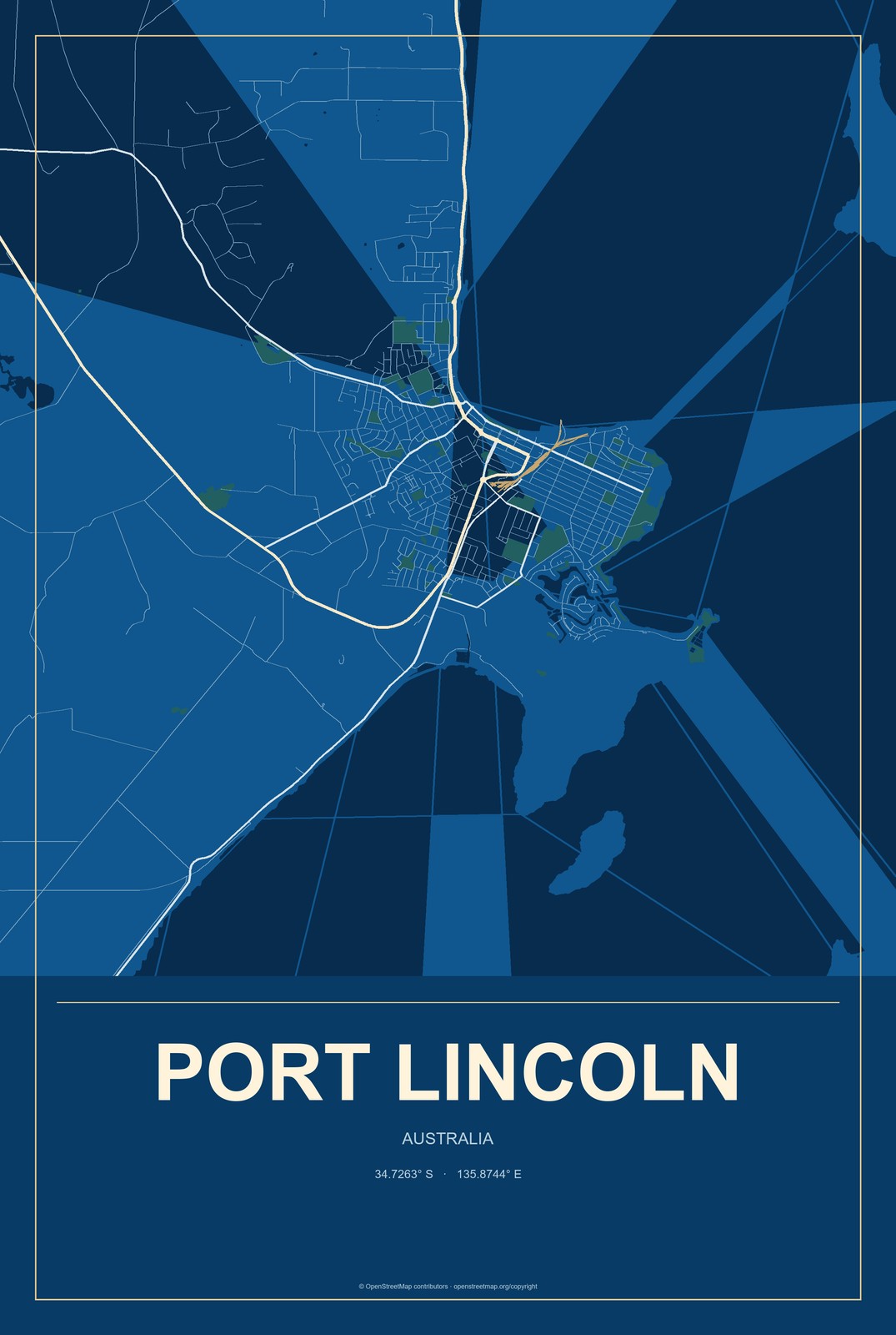 Port Lincoln, Australia City Map Aluminum Sign in Harbor Cobalt style
