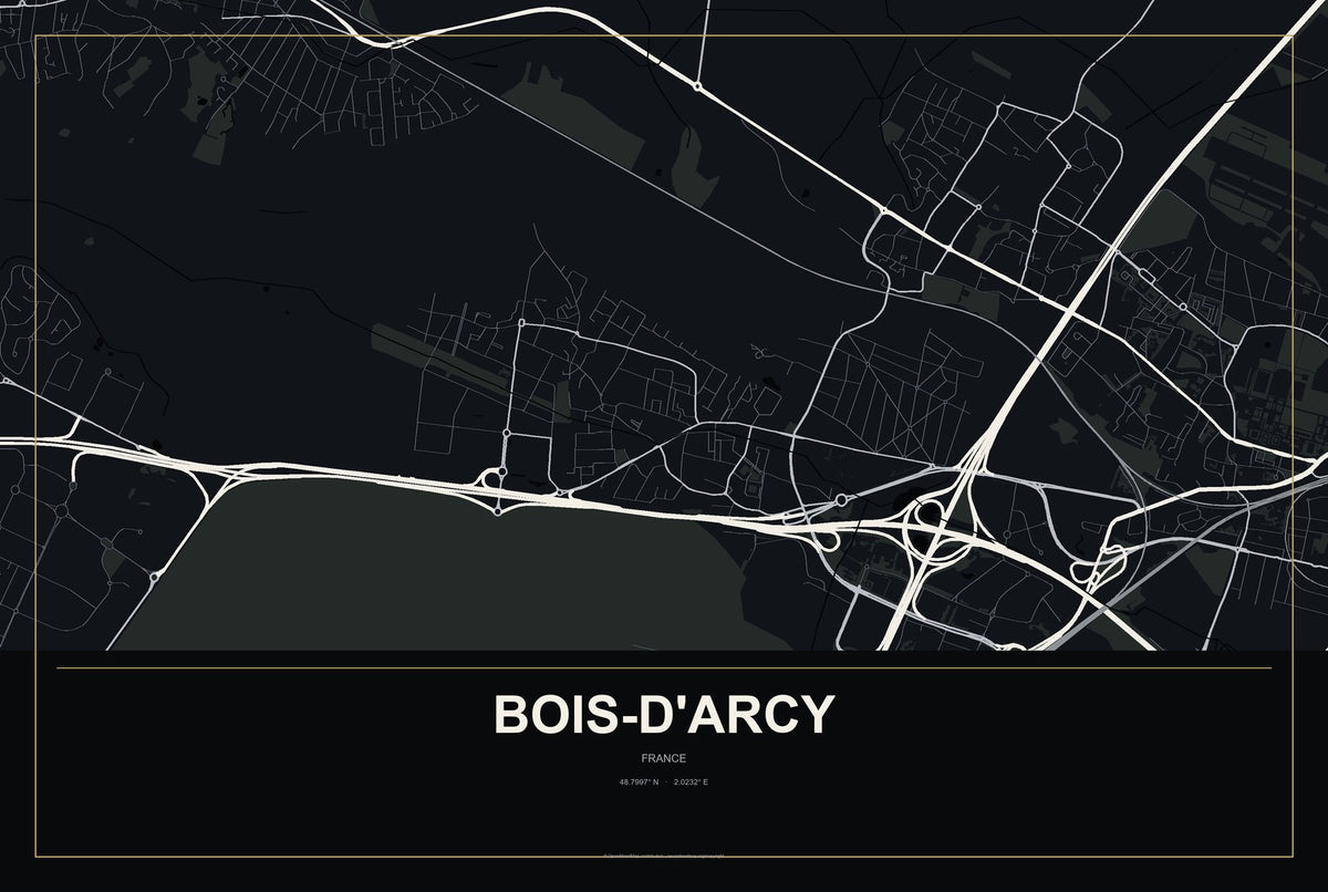 Bois-d'Arcy, France City Map Aluminum Sign in Metropolitan Noir style