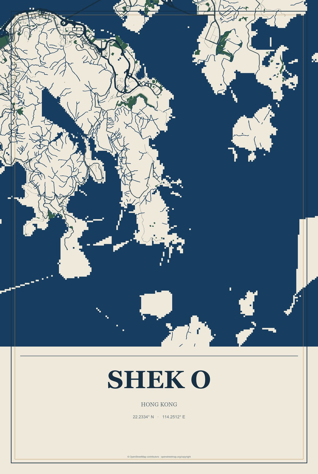 Shek O, Hong Kong City Map Aluminum Sign in Coastal Cutout style