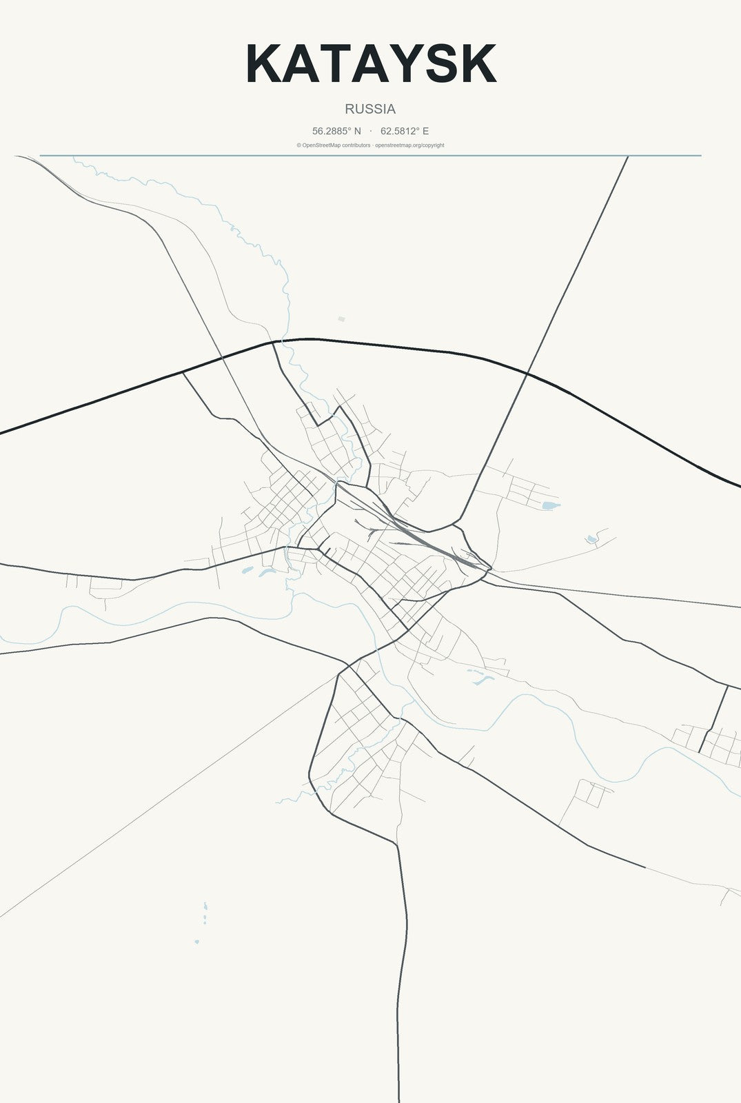 Kataysk, Russia City Map Aluminum Sign in Headline Atlas style