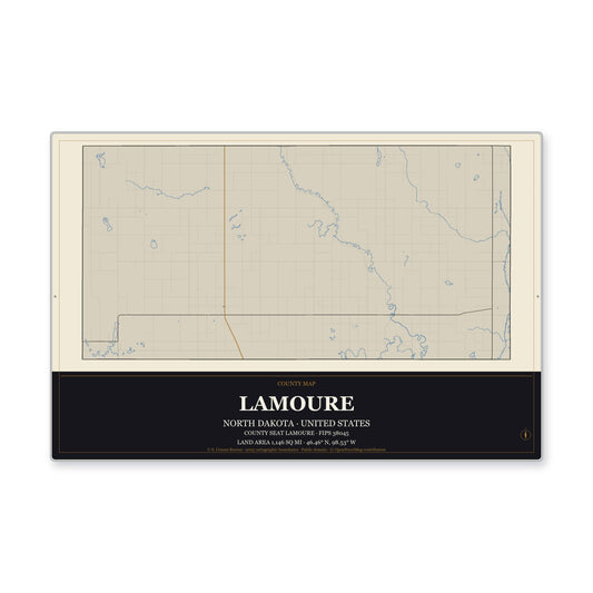 LaMoure County, North Dakota Map Aluminum Sign in Museum Plaque style