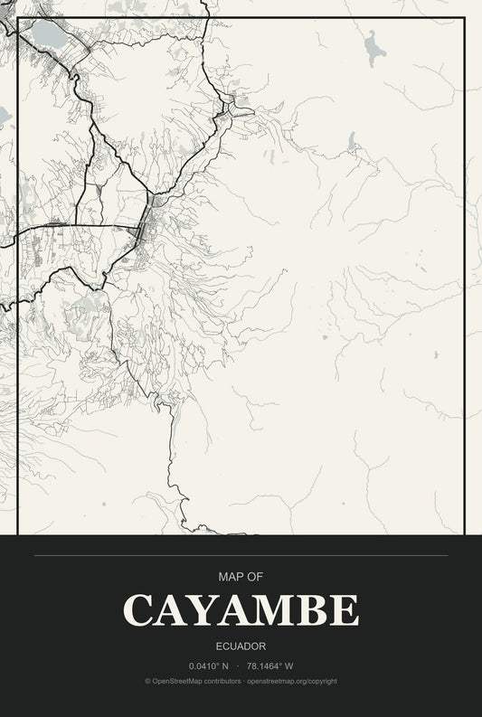 Cayambe, Ecuador City Map Aluminum Sign in Museum Plaque style