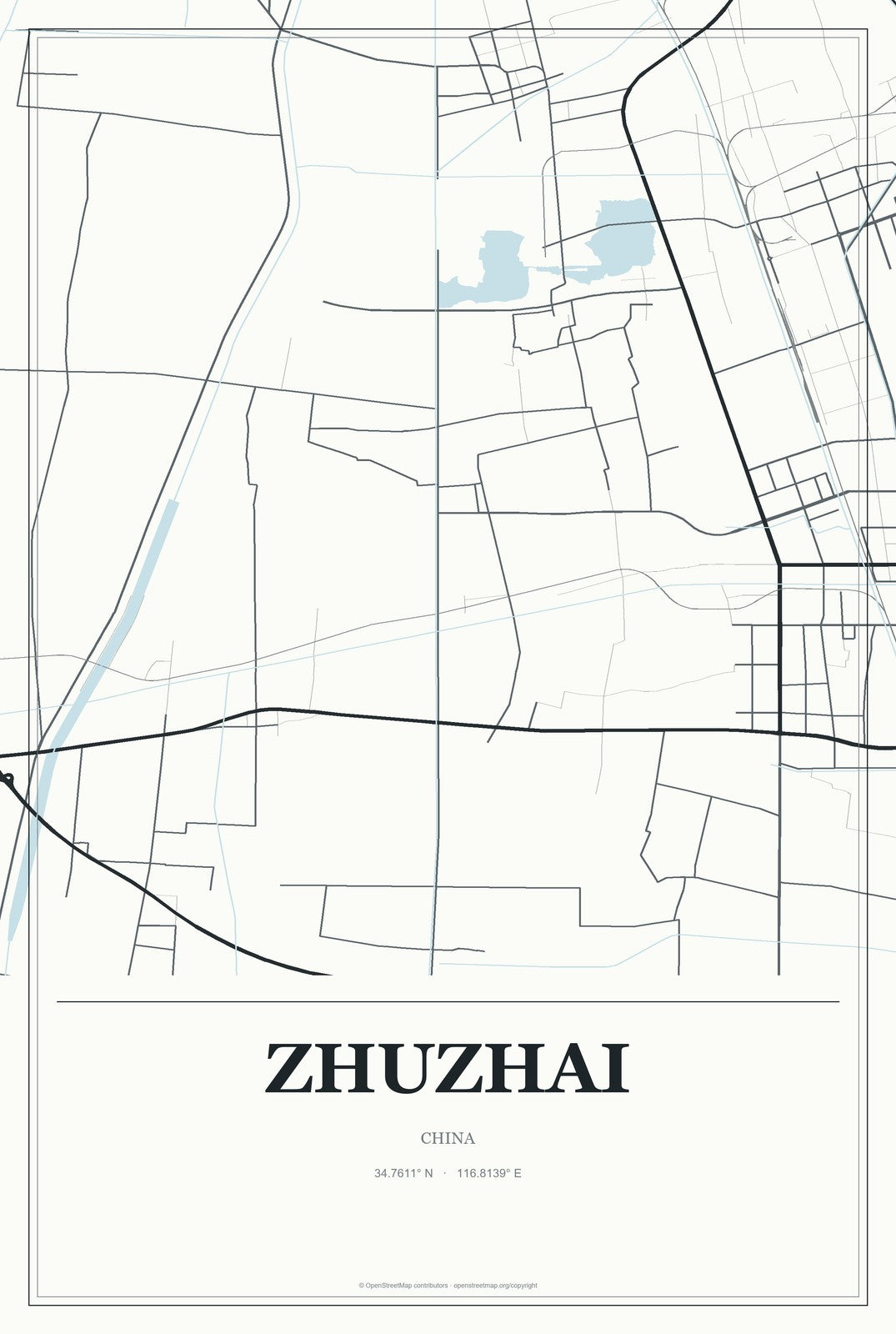 Zhuzhai, China City Map Aluminum Sign in Gallery Air style
