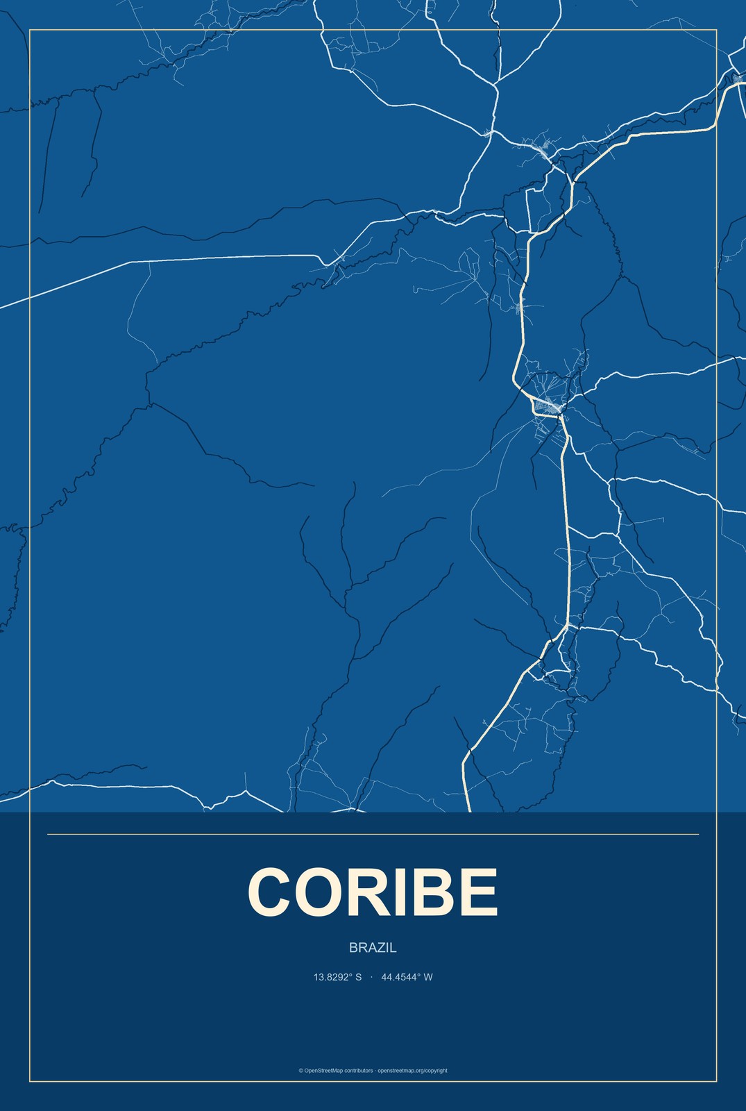 Coribe, Brazil City Map Aluminum Sign in Harbor Cobalt style