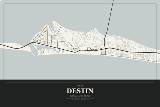 Destin, Florida City Map Aluminum Sign in Museum Plaque style