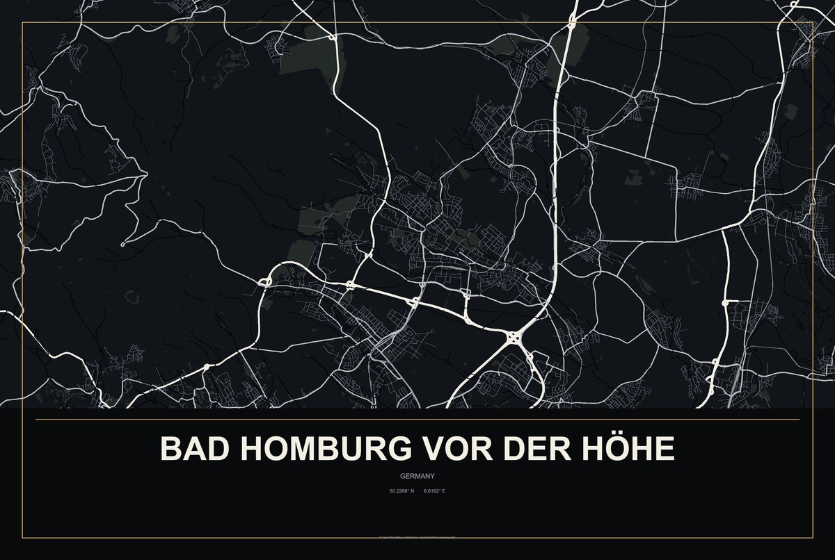 Bad Homburg vor der Höhe, Germany City Map Aluminum Sign in Metropolitan Noir style