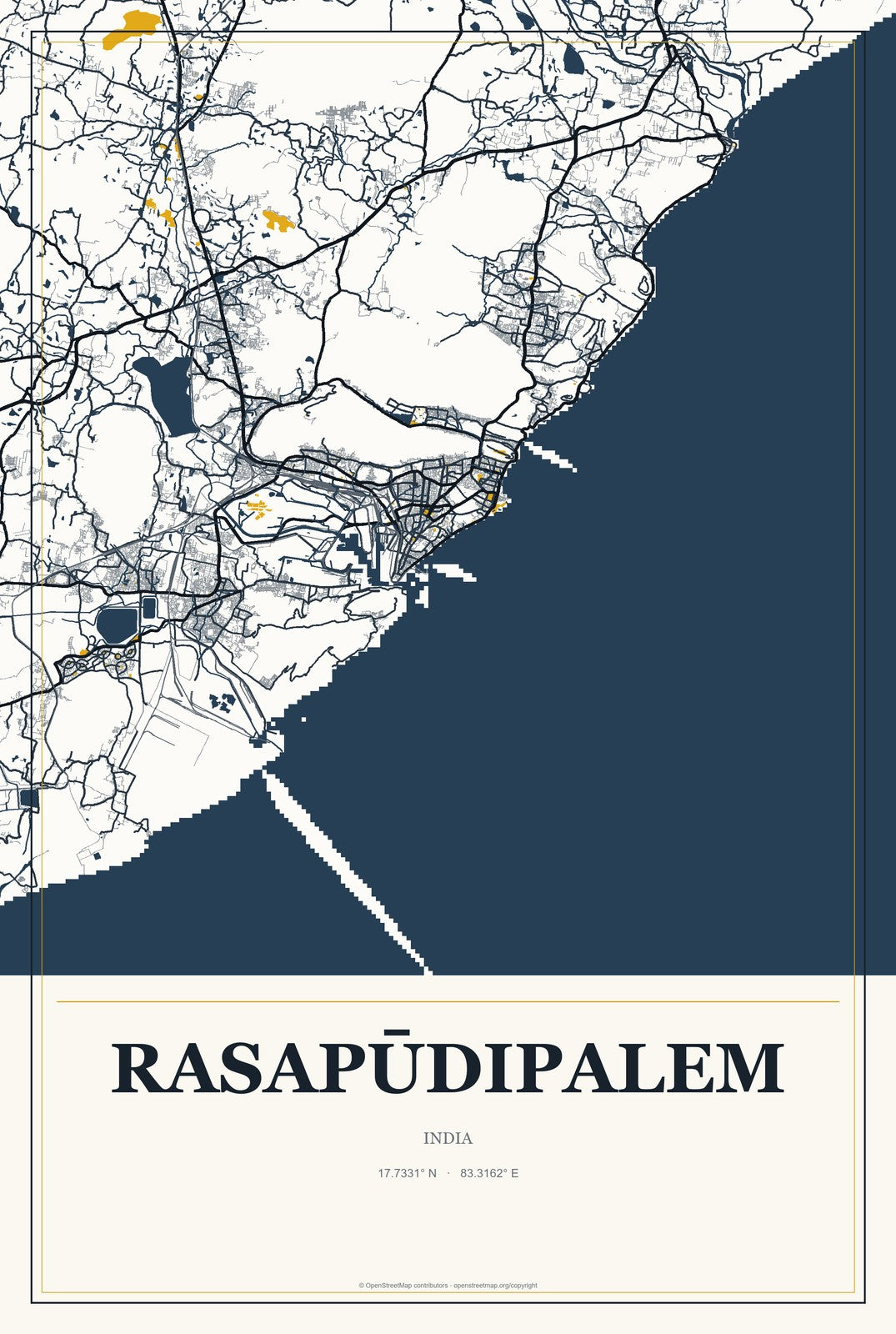 Rasapūdipalem, India City Map Aluminum Sign in Citrine Modern style