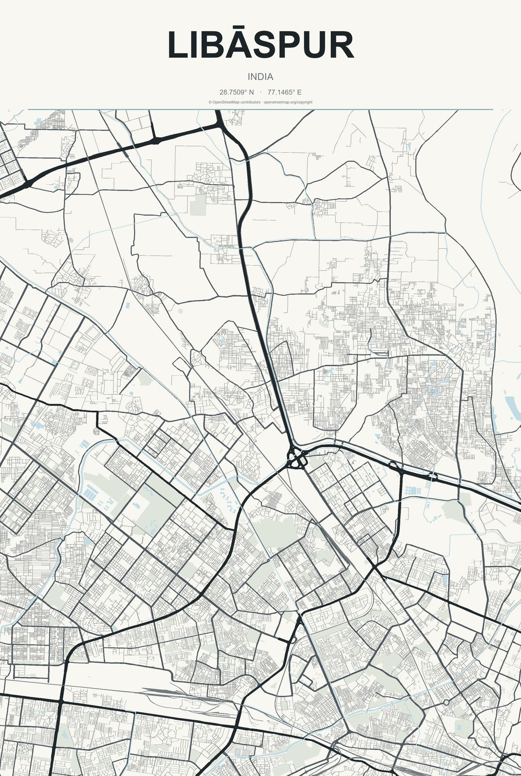 Libāspur, India City Map Aluminum Sign in Headline Atlas style