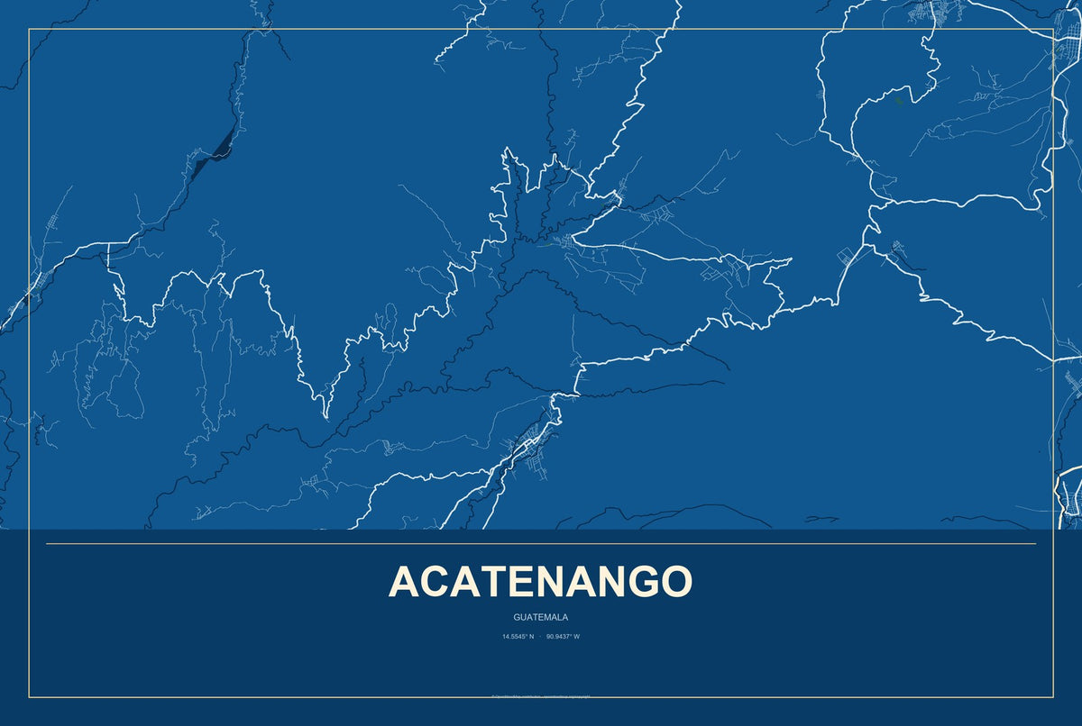 Acatenango, Guatemala City Map Aluminum Sign in Harbor Cobalt style