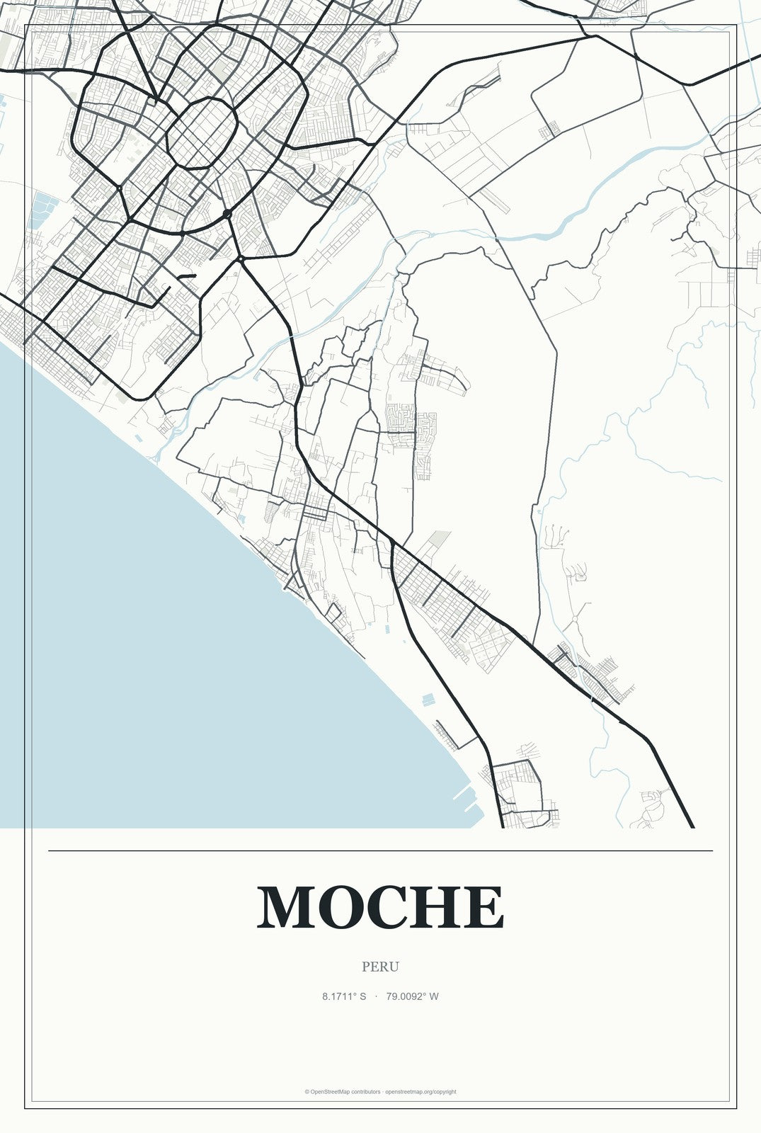 Moche, Peru City Map Aluminum Sign in Gallery Air style