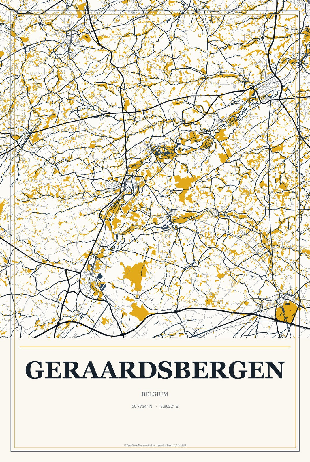 Geraardsbergen, Belgium City Map Aluminum Sign in Citrine Modern style
