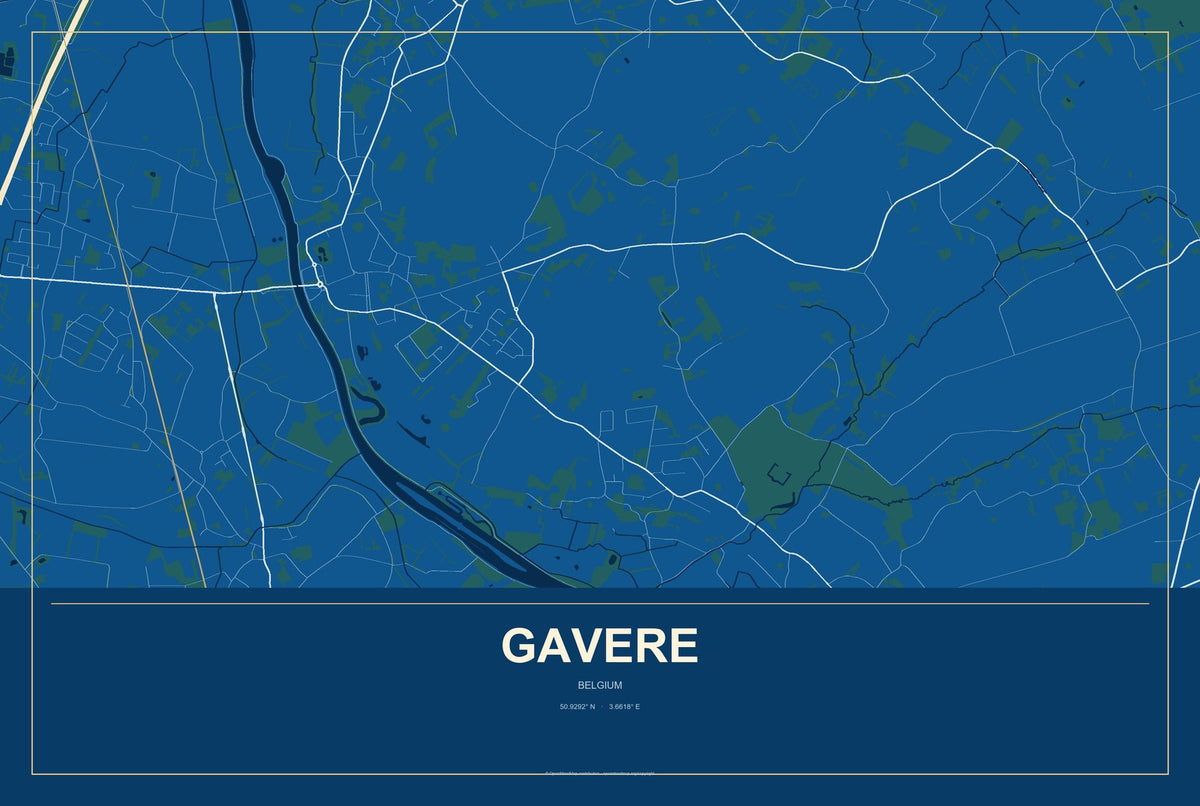 Gavere, Belgium City Map Aluminum Sign in Harbor Cobalt style