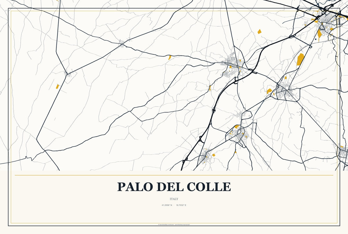 Palo del Colle, Italy City Map Aluminum Sign in Citrine Modern style