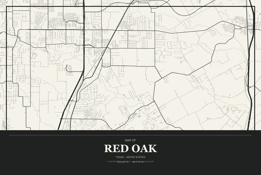 Red Oak, Texas City Map Aluminum Sign in Museum Plaque style
