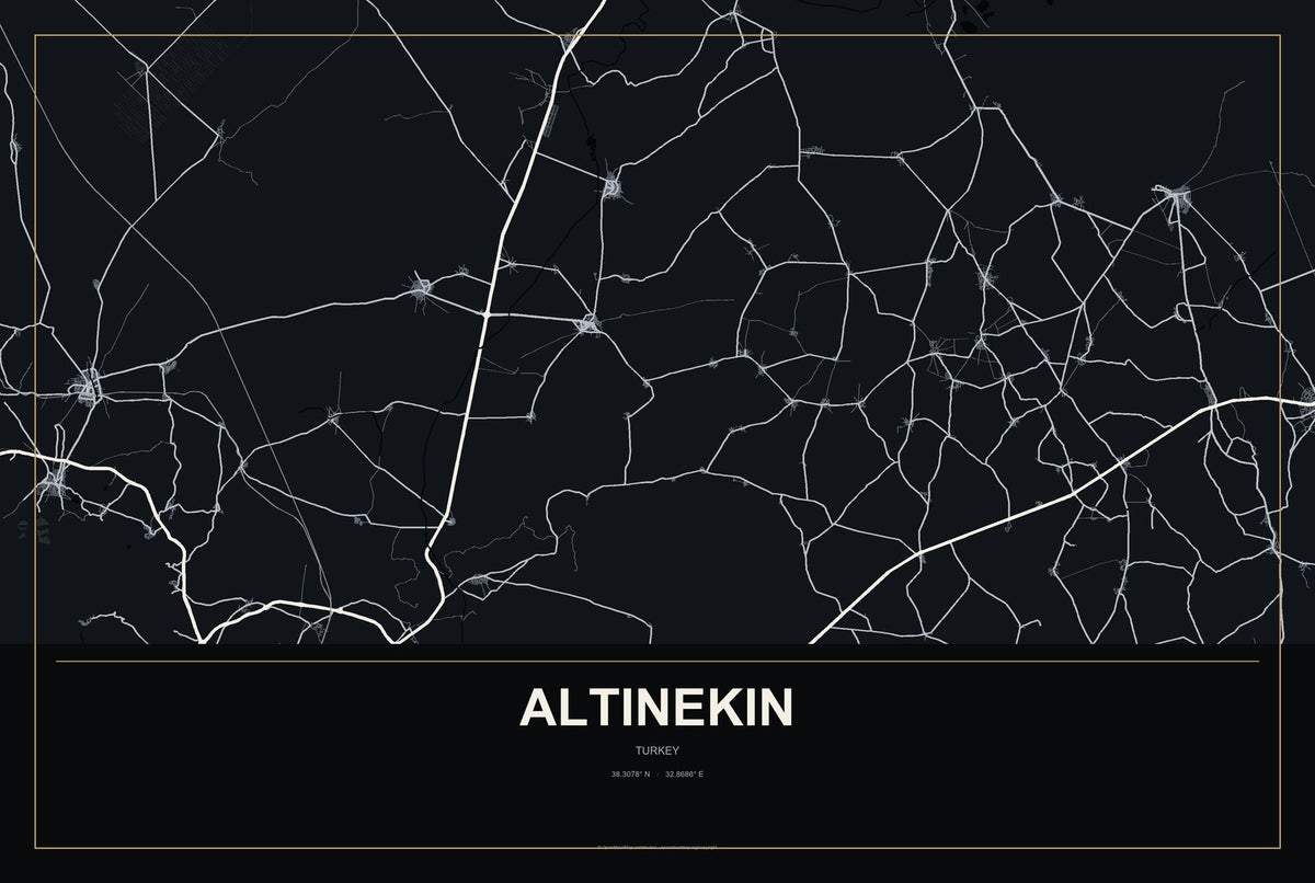 Altınekin, Turkey City Map Aluminum Sign in Metropolitan Noir style