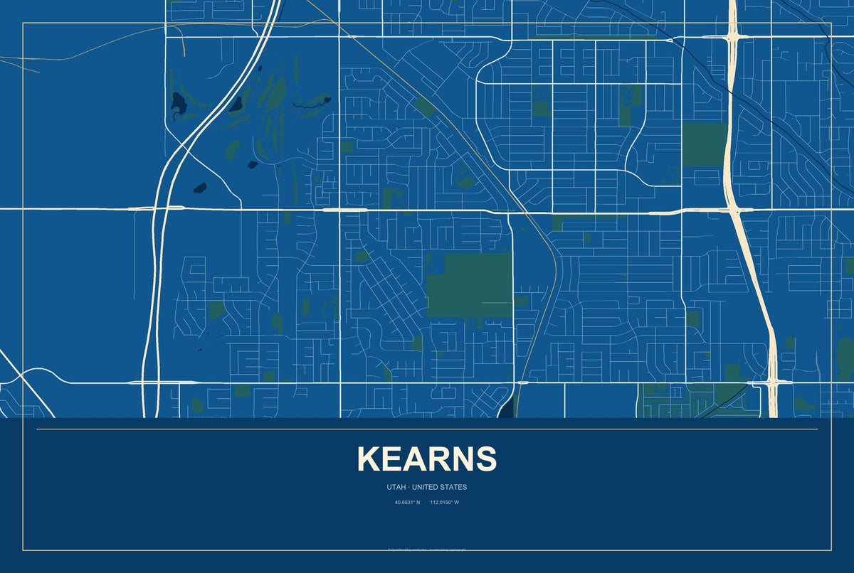 Kearns, Utah City Map Aluminum Sign in Harbor Cobalt style