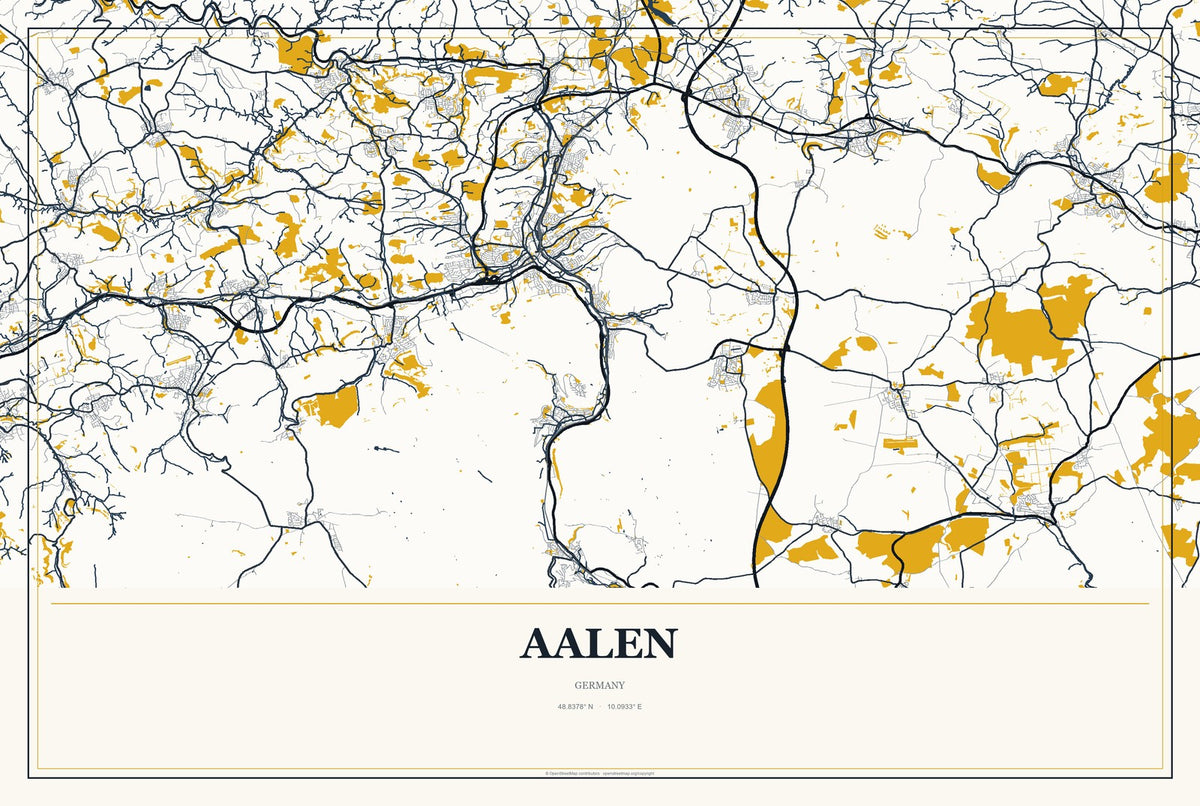 Aalen, Germany City Map Aluminum Sign in Citrine Modern style