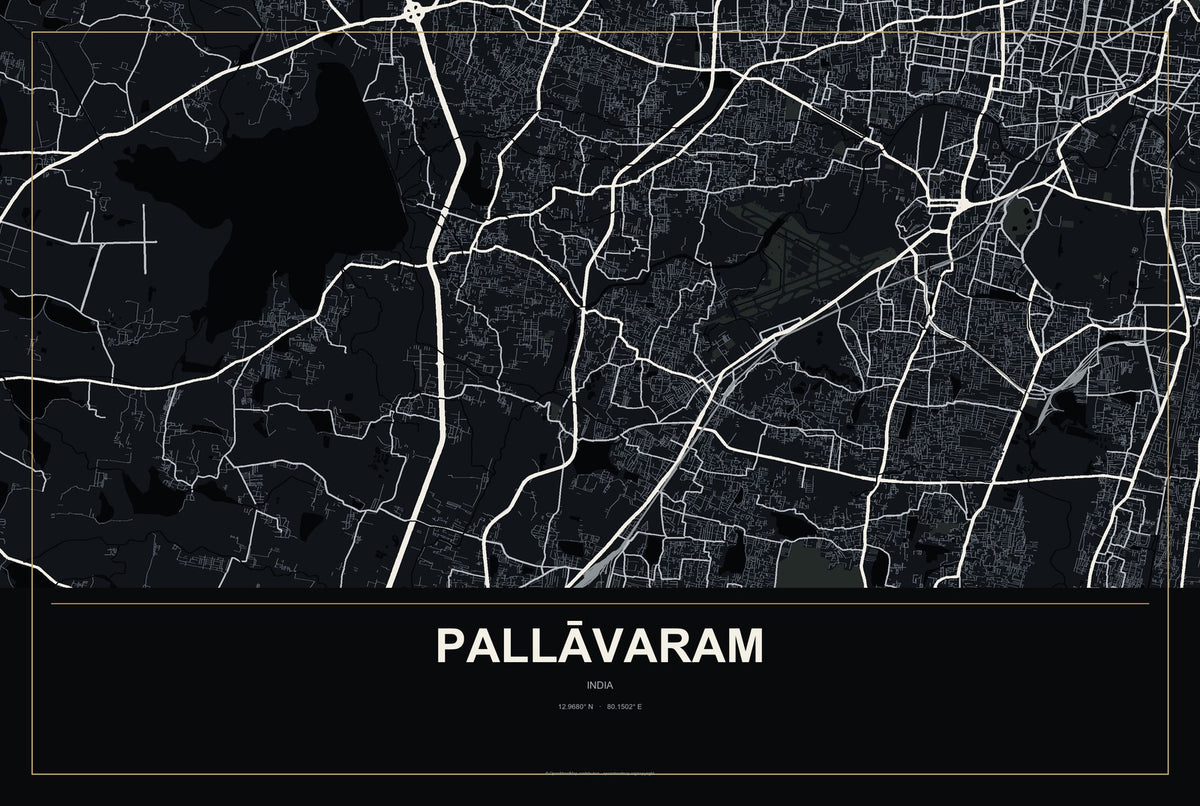 Pallāvaram, India City Map Aluminum Sign in Metropolitan Noir style