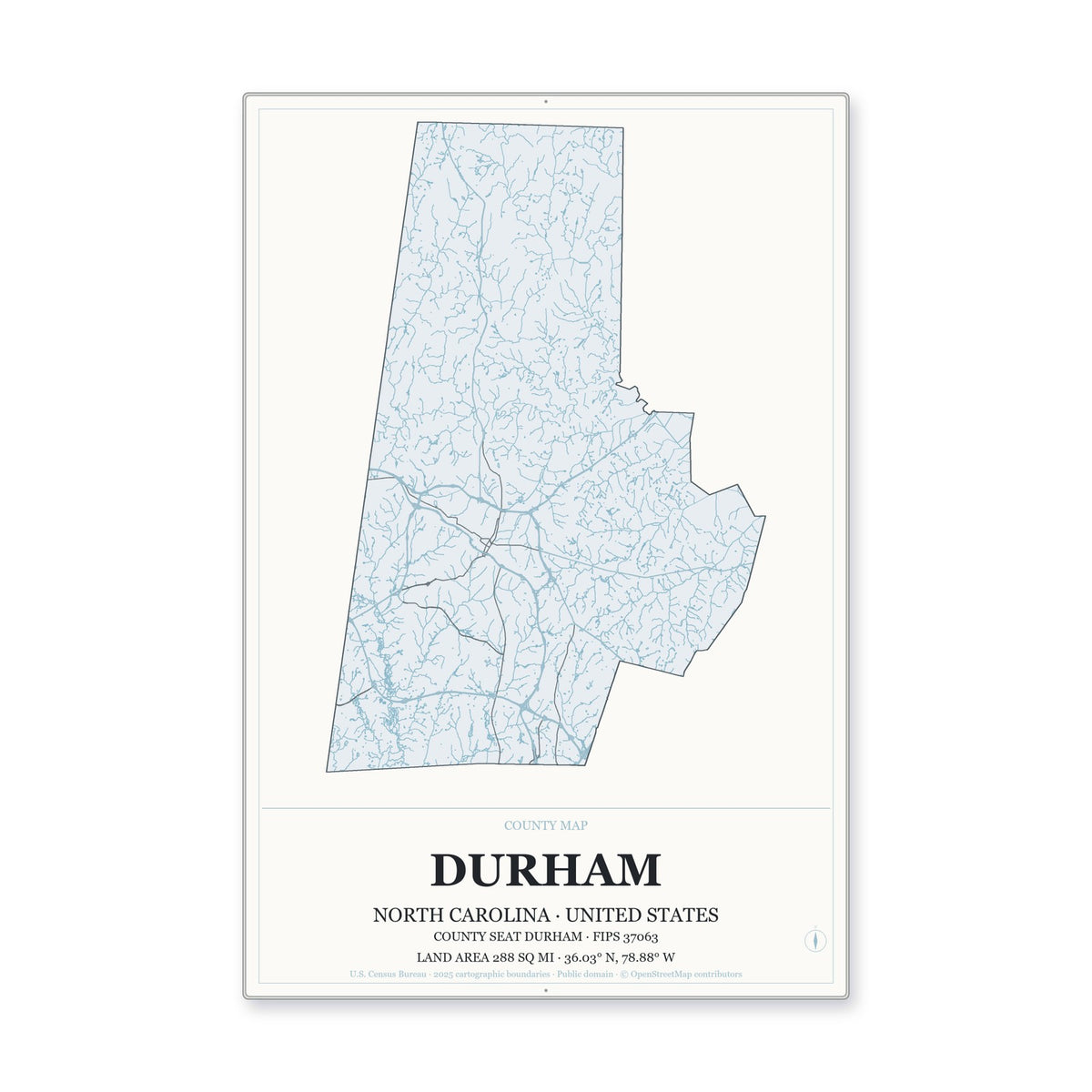 Durham County, North Carolina Map Aluminum Sign in Gallery Air style