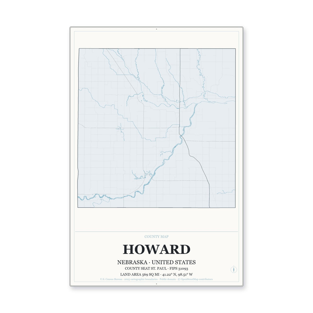 Howard County, Nebraska Map Aluminum Sign in Gallery Air style