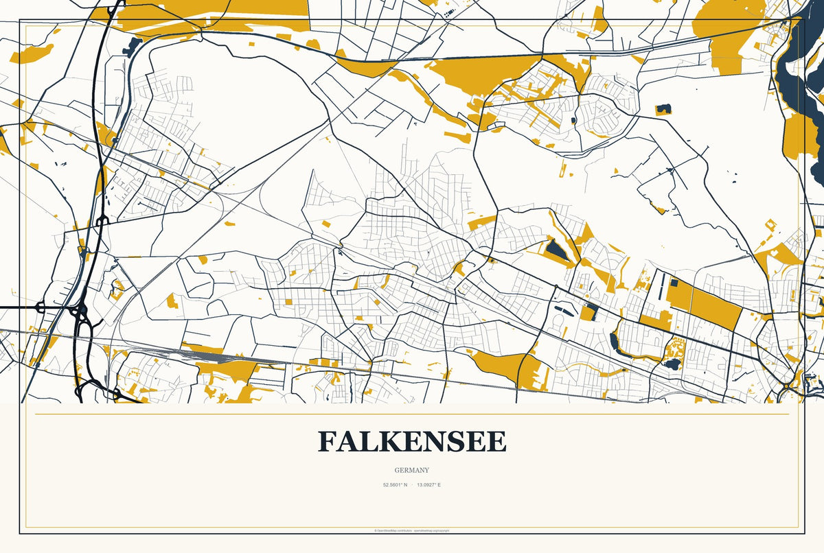 Falkensee, Germany City Map Aluminum Sign in Citrine Modern style