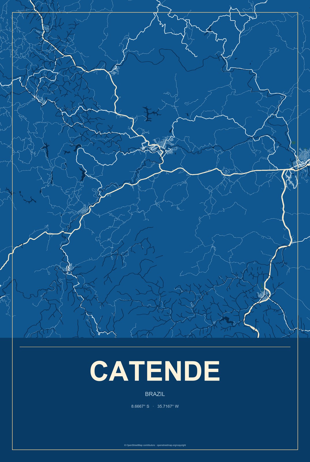 Catende, Brazil City Map Aluminum Sign in Harbor Cobalt style