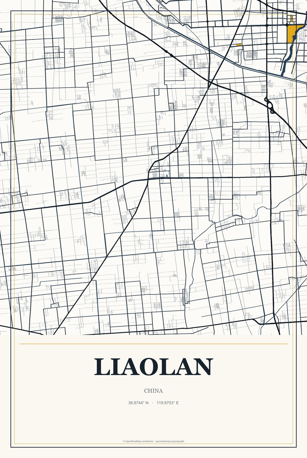 Liaolan, China City Map Aluminum Sign in Citrine Modern style