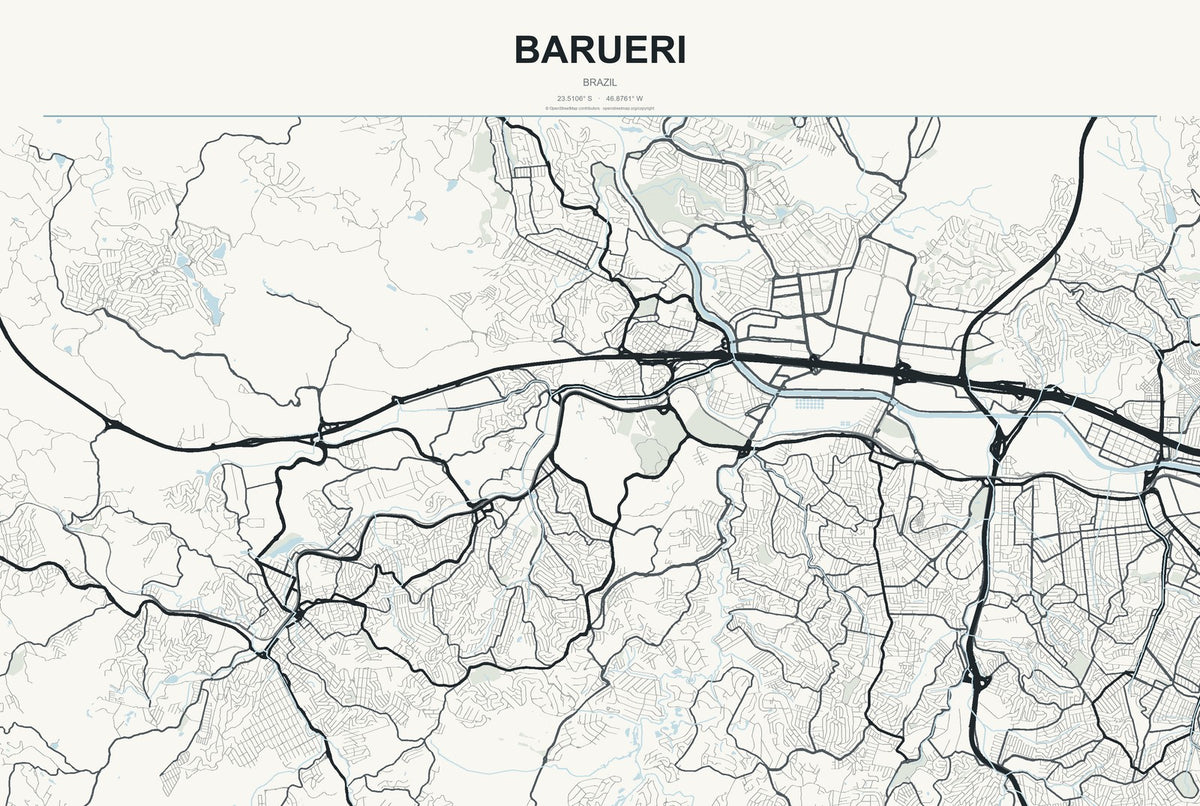 Barueri, Brazil City Map Aluminum Sign in Headline Atlas style